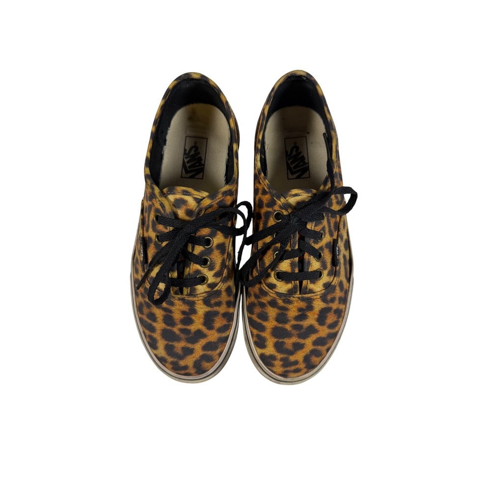 Vans Authentic Leopard Print Low Top Sneakers Kids Size 3.0 Tan Black Animal